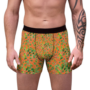 Orange Maidenhair Men's Boxer Briefs, Bright Green Tropical Fern Leaf Print Underwear For Men-All Over Prints-Printify-L-Black Seams-Heidi Kimura Art LLC