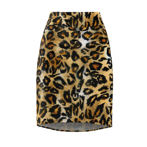 Leopard Print Women's Pencil Skirt, Animal Print Designer Skirt -Made in USA(Size XS-2XL)-Pencil Skirt-L-Heidi Kimura Art LLC
