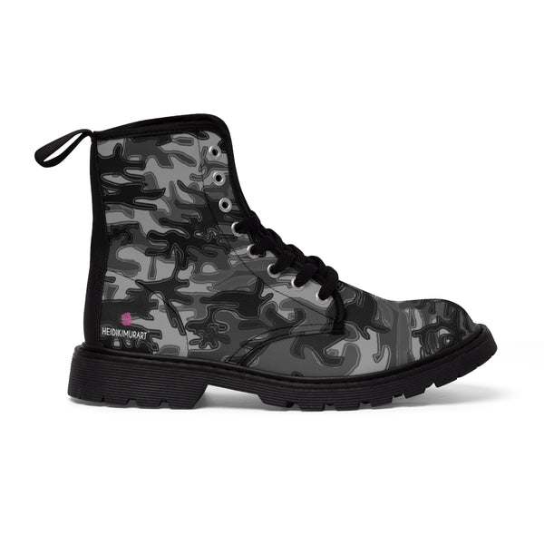 Gray Camo Women's Boots, Army Military Print Best Winter Laced Up Canvas Boots For Women (US Size 6.5-11)