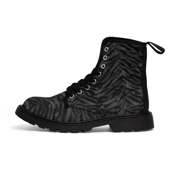 Black Tiger Stripe Animal Print Pattern Anti Heat + Moisture Men's Winter Boots Shoes-Men's Boots-Heidi Kimura Art LLC