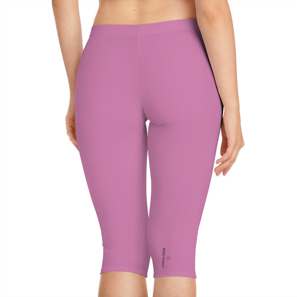 Light Pink Women's Capri Leggings, Modern Essential Solid Color American-Made Best Designer Premium Quality Knee-Length Mid-Waist Fit Knee-Length Polyester Capris Tights-Made in USA (US Size: XS-3XL) Plus Size Available