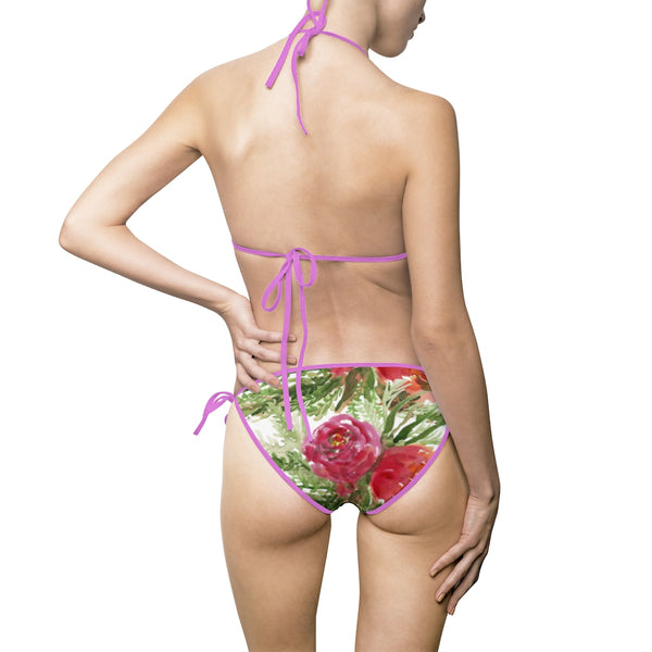 Red Rose Flowers Floral Print Women's Bikini Swimsuit 2 Piece Swimwear (US Size: S-5XL)-Bikini-Heidi Kimura Art LLC