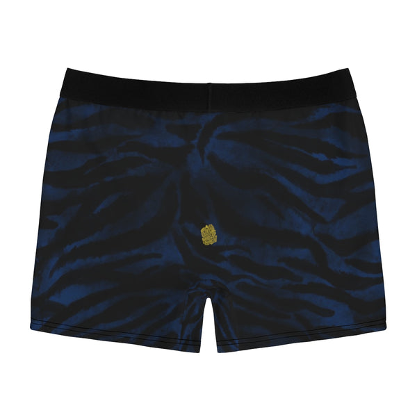 Blue Tiger Striped Men's Undies, Navy Blue Tiger Animal Print Underwear-(US Size: XS-3XL)-Men's Underwear-Heidi Kimura Art LLC