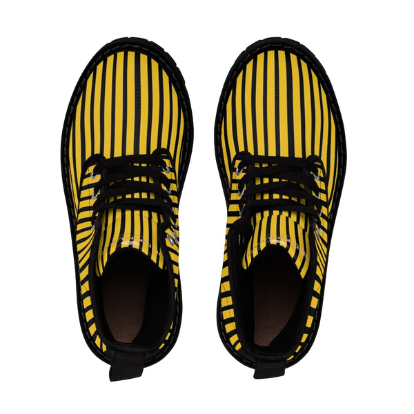 Yellow Striped Print Men's Boots, Black Stripes Best Hiking Winter Boots Laced Up Shoes For Men-Shoes-Printify-Heidi Kimura Art LLC