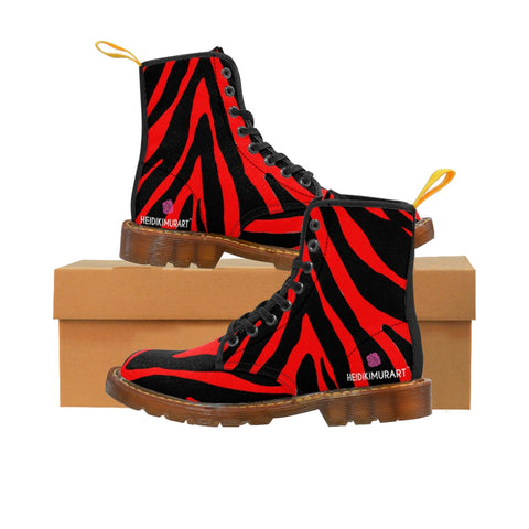 Red Tiger Stripe Women's Boots, Red and Black Tiger Stripe Pattern Animal Print Designer Women's Winter Lace-up Toe Cap Hiking Boots Shoes (US Size: 6.5-11)