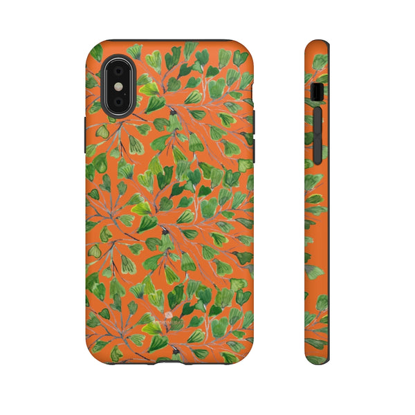 Orange Maidenhair Fern Tough Cases, Green Leaf Print Phone Case-Made in USA-Phone Case-Printify-iPhone X-Matte-Heidi Kimura Art LLC