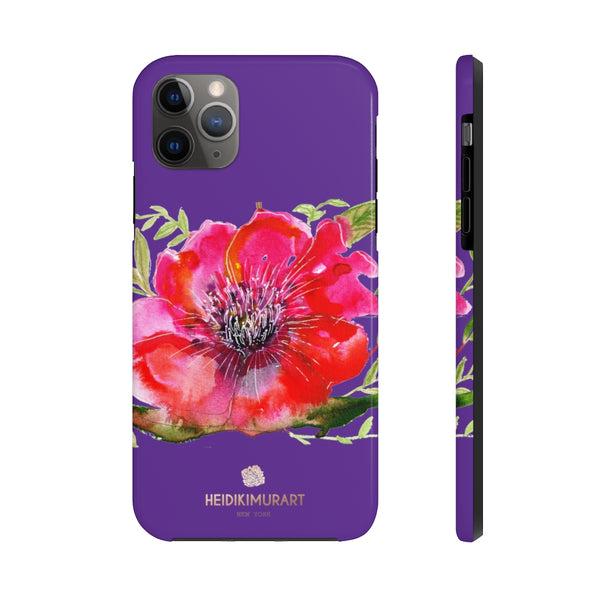 Purple Red Hibiscus Phone Case, Floral Print Flower Case Mate Tough Phone Cases-Made in USA - Heidikimurart Limited 