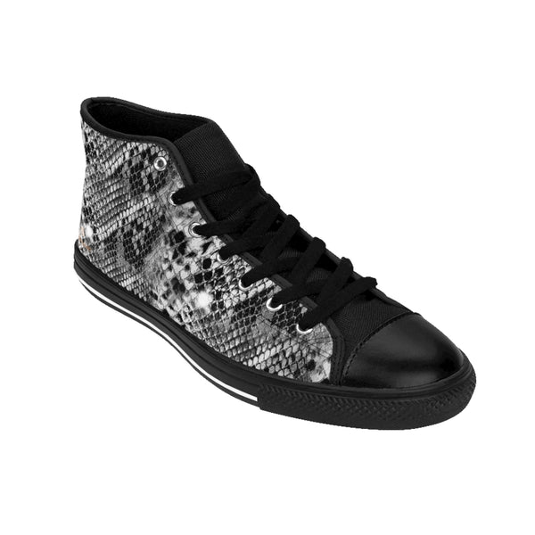 Grey Snake Print Men's Sneakers, Men's Tennis Shoes, Animal Print Designer Best High-tops For Men-Shoes-Printify-Heidi Kimura Art LLC