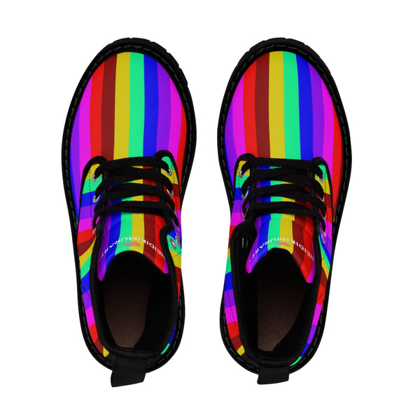 Gay Pride Rainbow Men's Boots, Colorful Rainbow Stripes Hiking Winter Laced Up Hunting Shoes For Men (US Size: 7-10.5)