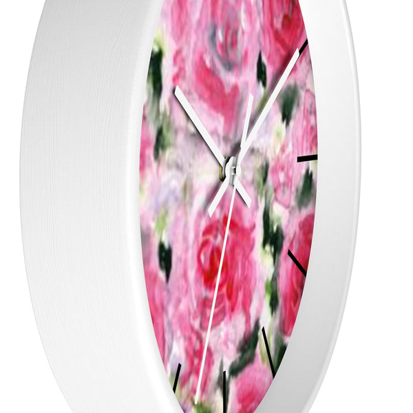 Pink Garden Rose Floral Rose Flower Print 10 inch Diameter Wall Clock - Made in USA-Wall Clock-Heidi Kimura Art LLC