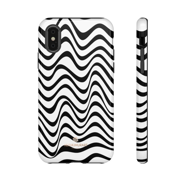 Wavy Black White Tough Cases, Designer Phone Case-Made in USA-Phone Case-Printify-iPhone X-Glossy-Heidi Kimura Art LLC