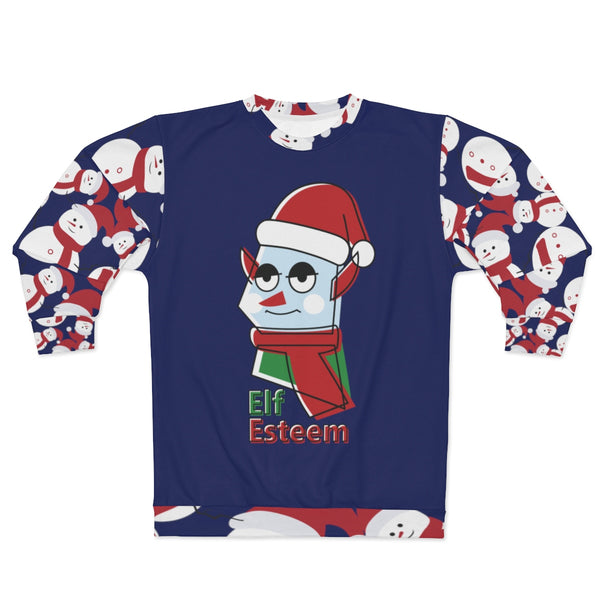 Elf Esteem Navy Blue Cute Snowman Christmas Party Unisex Sweatshirt - Made in USA-Unisex Sweatshirt-Heidi Kimura Art LLC