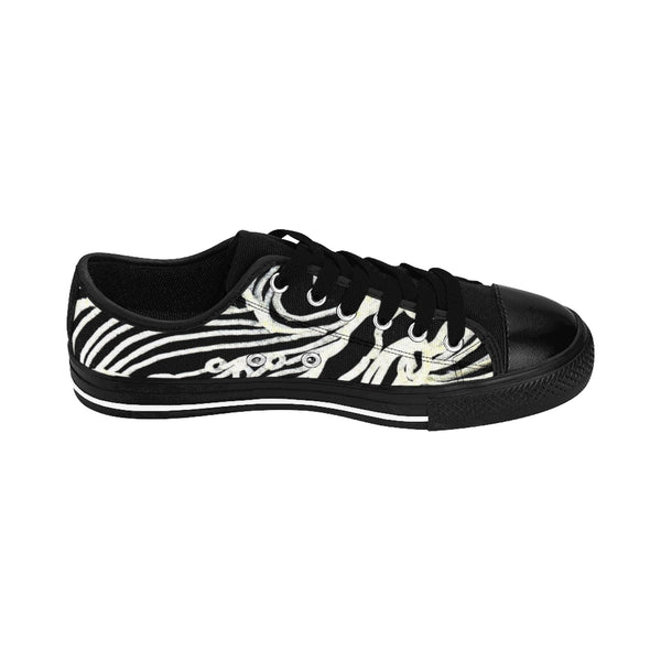 Black Japanese Waves Designer Men's Low Top Nylon Canvas Sneakers (US Size: 7-14)-Men's Low Top Sneakers-Heidi Kimura Art LLC
