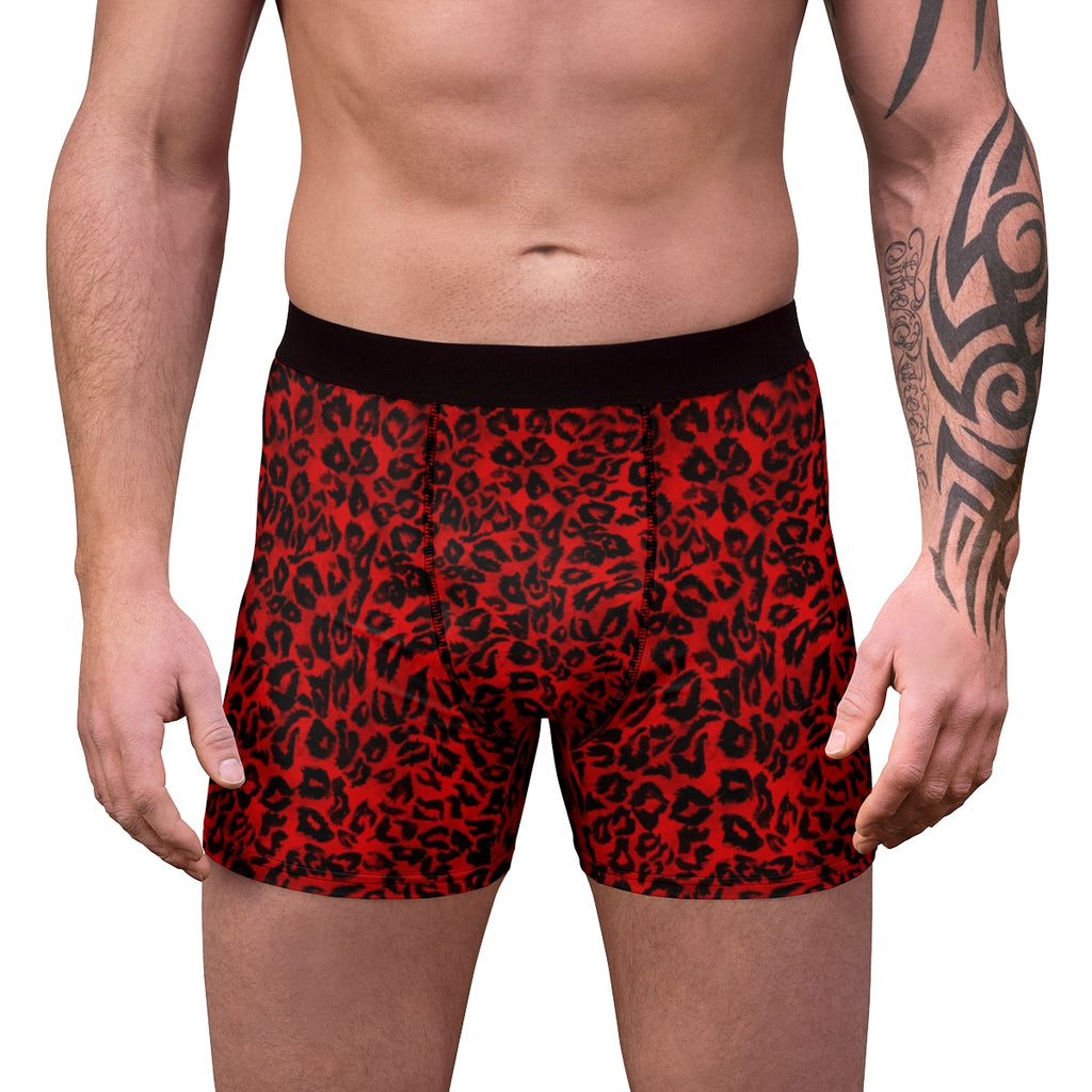 Red Leopard Men's Underwear, Animal Print Premium Boxer Briefs Underwear  (US Size: XS-3XL)