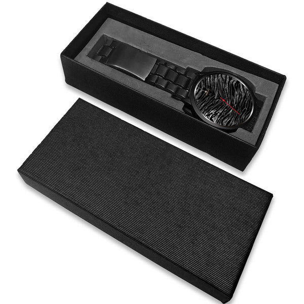 Gray Tiger Striped Watch, Animal Print Designer Genuine Leather/ Stainless Steel Watch-Black Watch-Heidi Kimura Art LLC