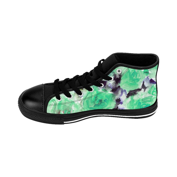 Turquoise Blue Men's High Tops, Abstract Men's High-top Sneakers, Rose Floral Print Designer Men's High-top Sneakers Running Tennis Shoes, Floral High Tops, Mens Floral Shoes, Abstract Rose Floral Print Sneakers For Men (US Size: 6-14)