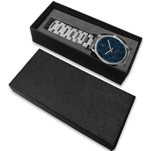 Blue Tiger Striped Animal Print Designer Premium Quality Silver Accent Watch-Silver Watch-Heidi Kimura Art LLC