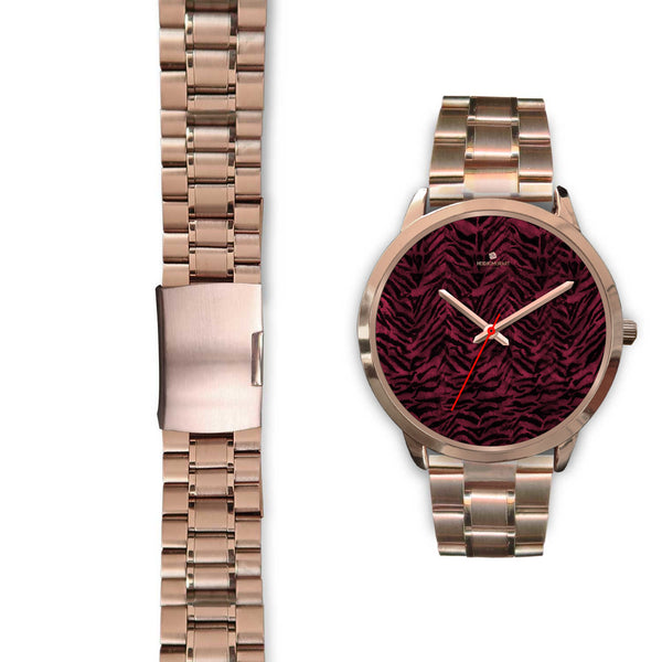 Glamorous Pink Girl Tiger Striped Animal Print Designer Rose Gold Accent Watch-Rose Gold Watch-Heidi Kimura Art LLC