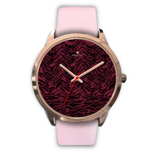 Glamorous Pink Girl Tiger Striped Animal Print Designer Rose Gold Accent Watch-Rose Gold Watch-Mens 40mm-Pink Leather-Heidi Kimura Art LLC