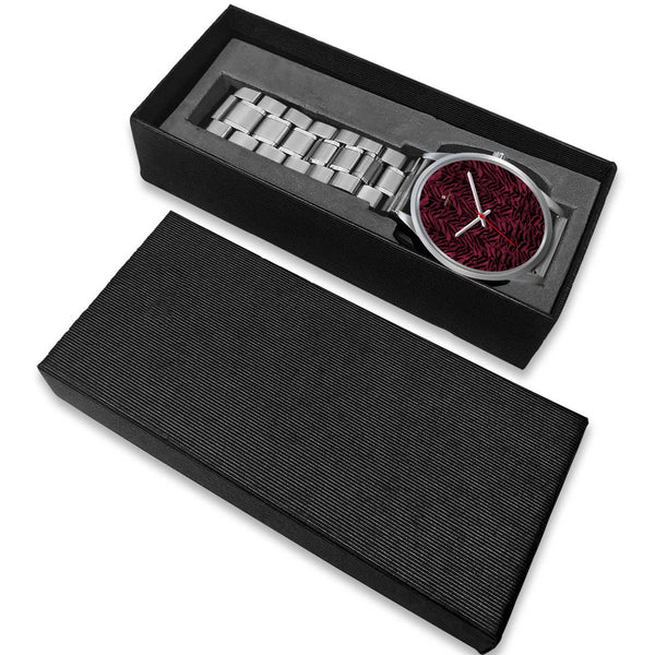 Pink Tiger Striped Unisex Premium Silver Genuine Leather/ Stainless Steel Watch-Silver Watch-Heidi Kimura Art LLC
