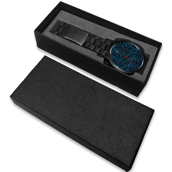 Blue Ocean Black Tiger Striped Animal Print Designer Unisex Men's/ Women's Watch-Black Watch-Heidi Kimura Art LLC