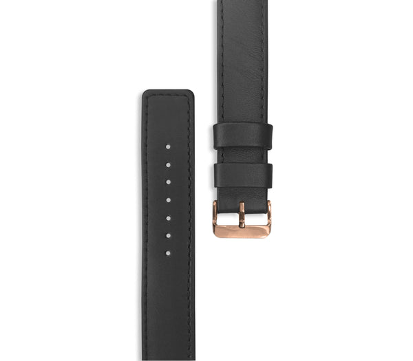 Genuine Leather or Stainless Steel Designer Premium Watch Band Strap For Watches-Watch Band-Mens 40mm-Black Leather w/ Rose Gold Hardware-Heidi Kimura Art LLC