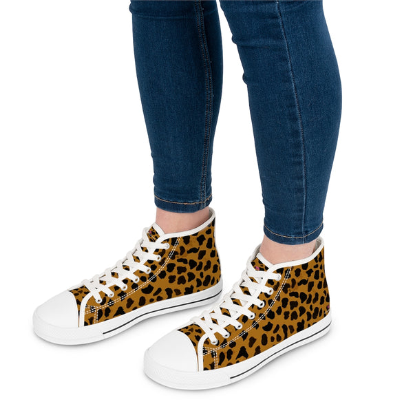 Brown Cheetah Ladies' High Tops, Animal Print Women's High Top Sneakers