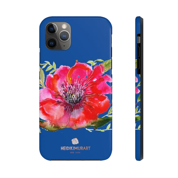 Blue Red Hibiscus Phone Case, Floral Print Flower Case Mate Tough Phone Cases-Made in USA - Heidikimurart Limited 