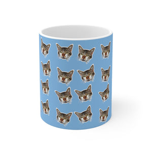 Blue Peanut Cat Mug 11oz, Coffee Tea Ceramic Cup With Rounded Corners with C-Handle-Mug-Printify-11oz-Heidi Kimura Art LLC