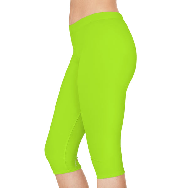 Green Neon Women's Capri Leggings, Knee-Length Polyester Capris Tights-Made in USA (US Size: XS-2XL)