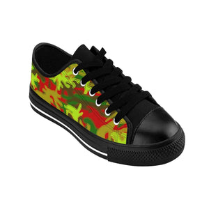 Red Green Camouflage Military Print Premium Men's Low Top Canvas Sneakers Shoes-Men's Low Top Sneakers-Black-US 9-Heidi Kimura Art LLC