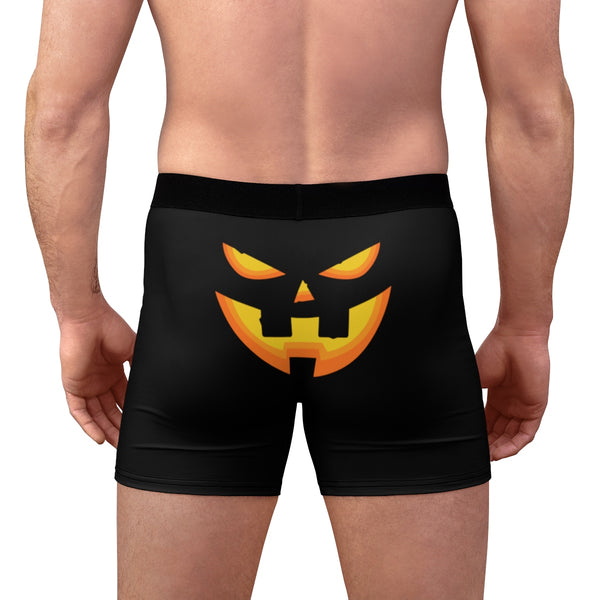 Erotic Black Orange Pumpkin Face Halloween Designer Hot Men's Boxer Briefs-Men's Underwear-Heidi Kimura Art LLC