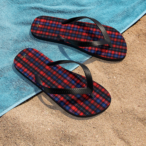 Red Blue Tartan Plaid Print Unisex Flip-Flops Sandals For Men or Women- Made in USA-Flip-Flops-Heidi Kimura Art LLC