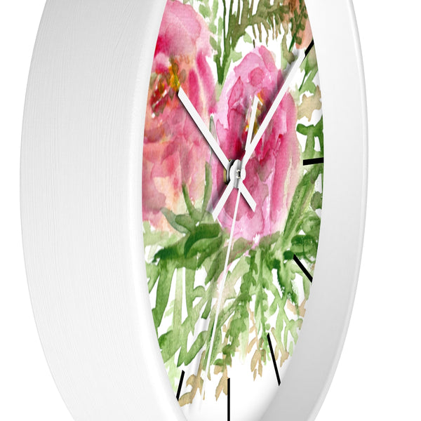 Pink Rose Vintage Style Floral Print Rose Flower 10 inch Diameter Wall Clock-Made in USA-Wall Clock-Heidi Kimura Art LLC
