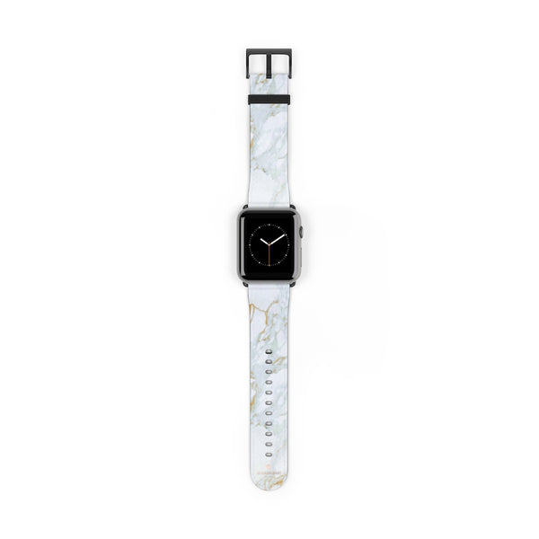 White Marble Print 38mm/42mm Premium Watch Band For Apple Watch- Made in USA-Watch Band-42 mm-Black Matte-Heidi Kimura Art LLC
