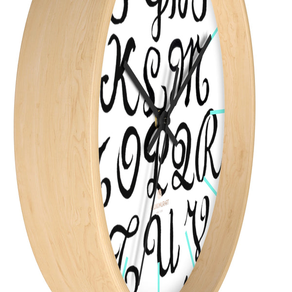 Alphabet Print 10" dia. Wall Clock, Large Calligraphy Wall Clock For Library -Made in USA-Wall Clock-Heidi Kimura Art LLC