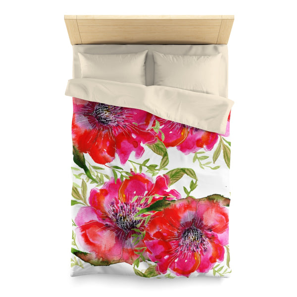 Hot Red Hibiscus Flower Floral Print Soft Polyester Microfiber Duvet Cover - Made in USA-Duvet Cover-Twin-Cream-Heidi Kimura Art LLC