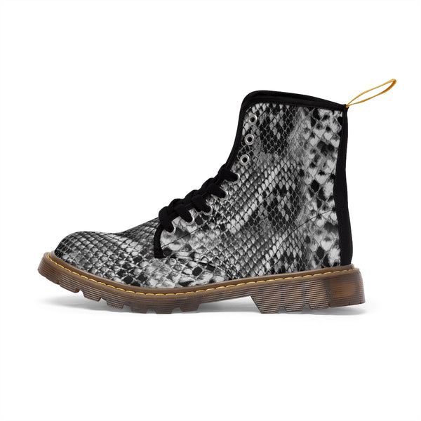 Grey Snake Men's Canvas Boots, Snake Animal Print Designer Winter Laced-up Boots For Men-Shoes-Printify-Heidi Kimura Art LLC