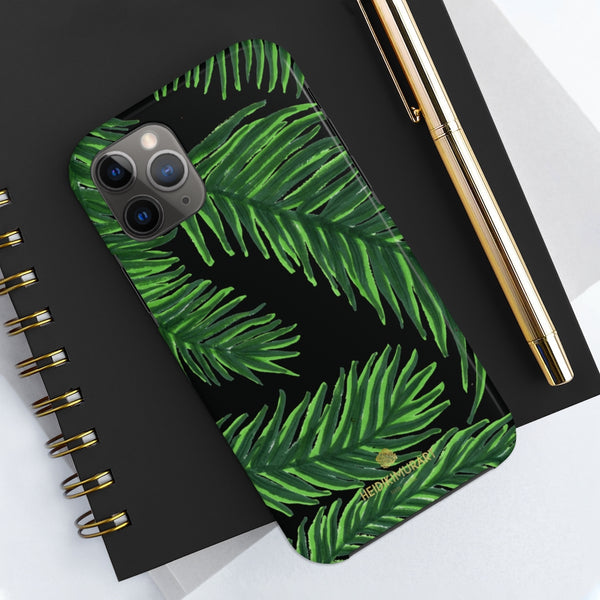 Black Palm Leaf Print Phone Case, Tropical Print Case Mate Tough Phone Cases-Made in USA - Heidikimurart Limited 