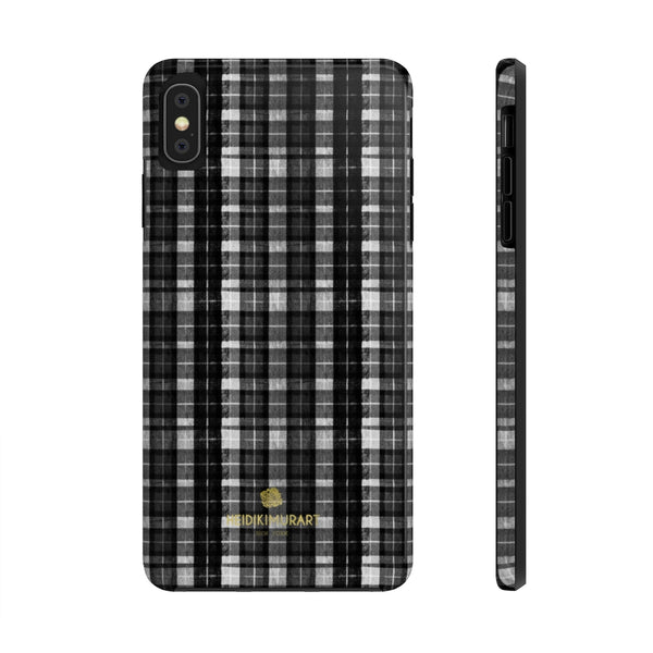 Black White Plaid Phone Case, Tartan Print Case Mate Tough Phone Cases-Made in USA - Heidikimurart Limited 