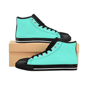 Turquoise Blue Solid Color Women's High Top Sneakers Running Shoes (US Size: 6-12)-Women's High Top Sneakers-US 9-Heidi Kimura Art LLC Turquoise Blue Women's Sneakers, Turquoise Blue Solid Color Women's High Top Sneakers Running Shoes (US Size: 6-12)