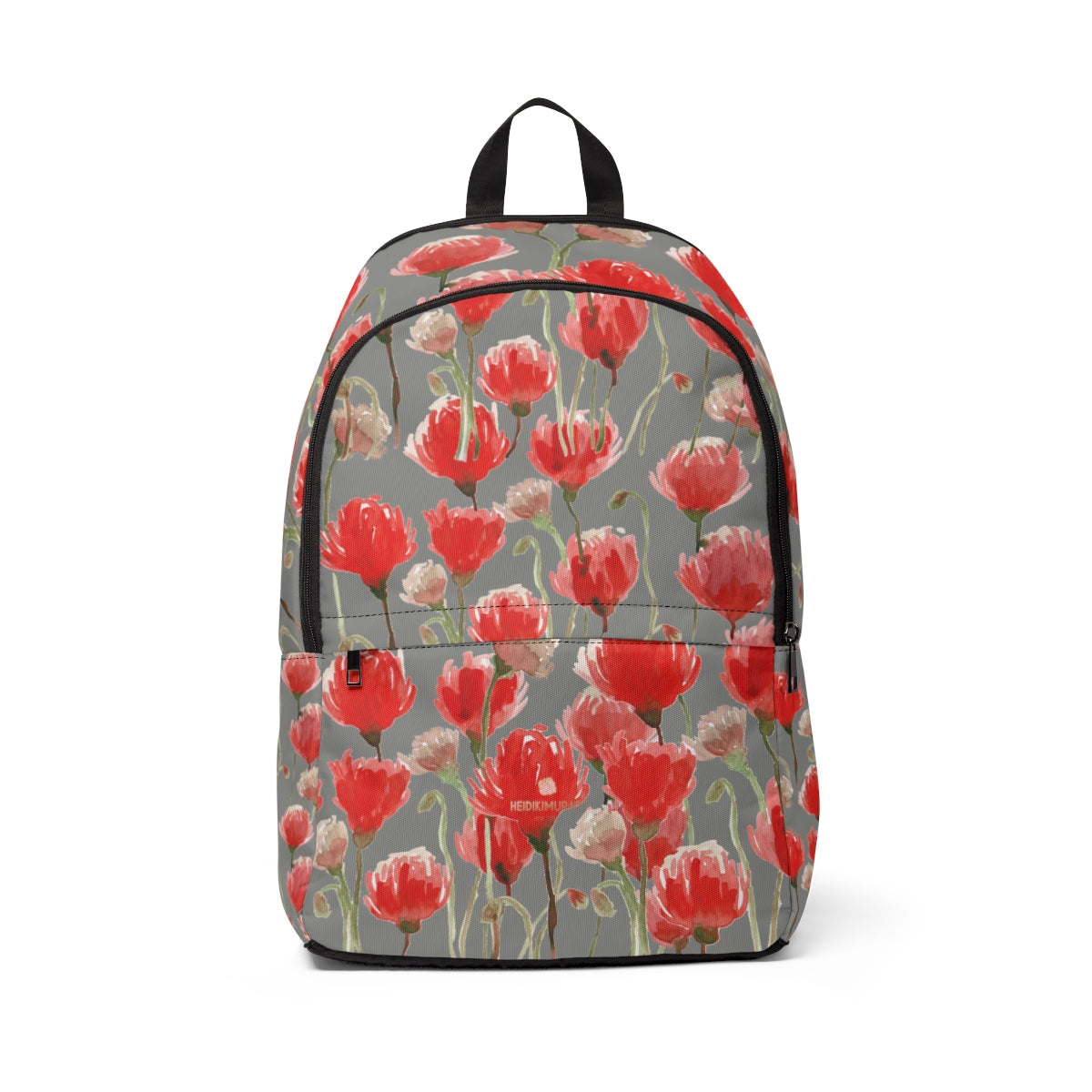 Gray & Red Poppy Flower Floral Print Fabric Backpack School Bag With Laptop Slot-Backpack-One Size-Heidi Kimura Art LLC Gray Red Poppy Backpack, Gray & Red Poppy Flower Floral Print Designer Unisex Fabric Backpack School Bag With Laptop Slot