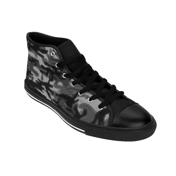 Black Camo Women's Sneakers, Army Print Designer High-top Sneakers Tennis Shoes-Shoes-Printify-Heidi Kimura Art LLCBlack Camo Women's Sneakers, Grey/ Gray Dark Modern Chic Army Military Camouflage Print 5" Calf Height Women's High-Top Sneakers Running Canvas Shoes (US Size: 6-12)