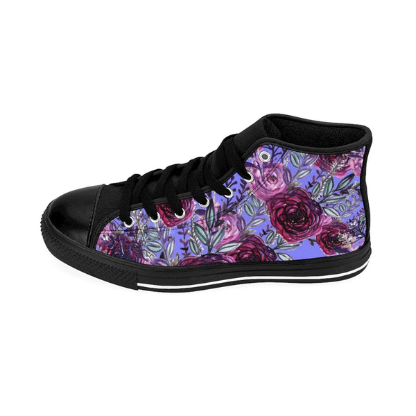 Purple Rose Women's Sneakers, Floral Print Designer High-top Fashion Tennis Shoes-Shoes-Printify-Heidi Kimura Art LLC