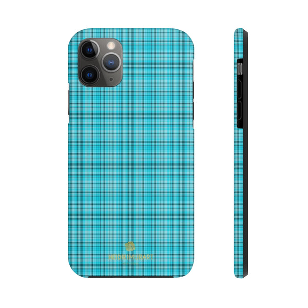 Blue Plaid Print Phone Case, Tartan Print Case Mate Tough Phone Cases-Made in USA - Heidikimurart Limited 