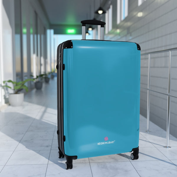 Turquoise Blue Solid Color Suitcases, Modern Simple Minimalist Designer Suitcase Luggage (Small, Medium, Large) Unique Cute Spacious Versatile and Lightweight Carry-On or Checked In Suitcase, Best Personal Superior Designer Adult's Travel Bag Custom Luggage - Gift For Him or Her - Made in USA/ UK