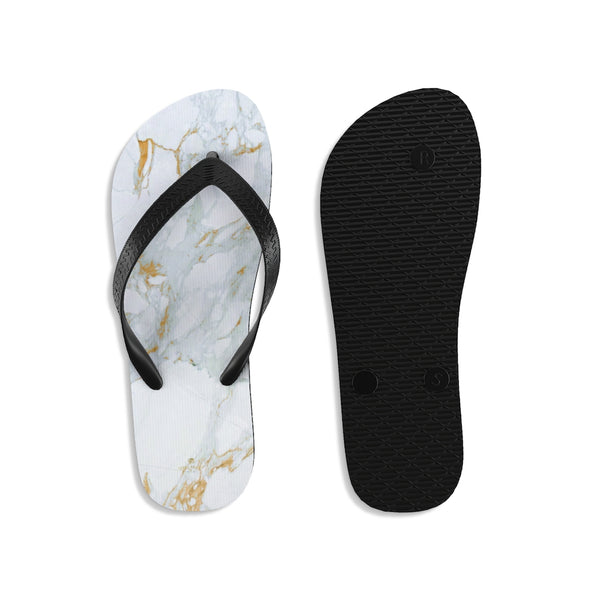 White Marble Print Unisex For Men or Women Designer Flip-Flops Sandals- Made in USA-Flip-Flops-Heidi Kimura Art LLC