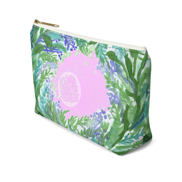 Pink French Lavender Floral Print Accessory Pouch with T-bottom-Accessory Pouch-Heidi Kimura Art LLC