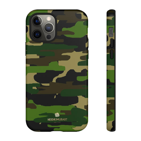 Green Brown Camouflage Phone Case, Army Military Print Tough Designer Phone Case -Made in USA-Phone Case-Printify-iPhone 12 Pro-Glossy-Heidi Kimura Art LLC