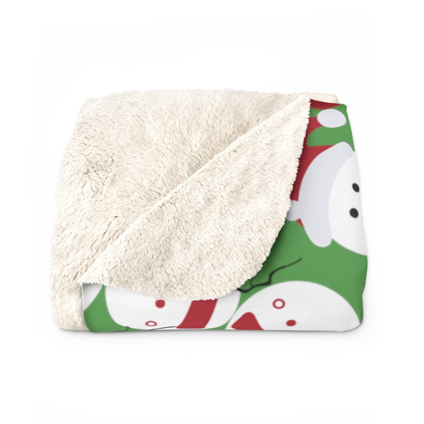 Green White Red Christmas Cute Fluffy Snowman Print Cozy Sherpa Fleece Blanket-Blanket-Heidi Kimura Art LLC